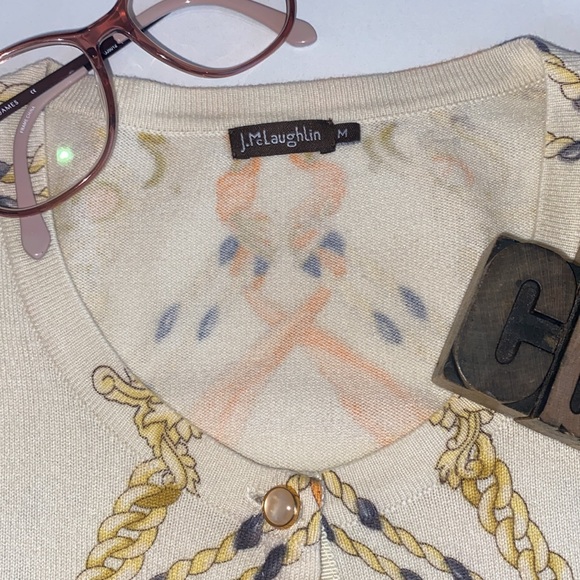 J. McLaughlin ‘Belleville’ Print Abbot Chain and Ribbon Cardigan Sweater - Picture 3 of 8